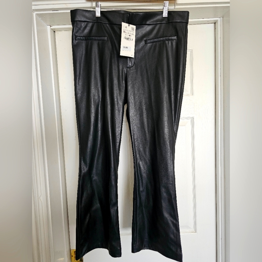 NWT Zara Black Super Soft Faux Leather Flared Trousers XL